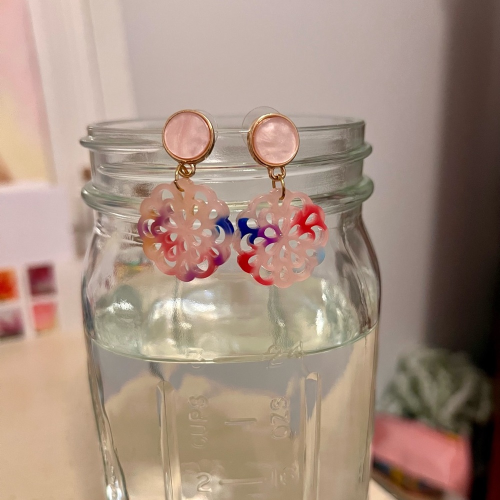 Pink and Multicolor Floral Earrings